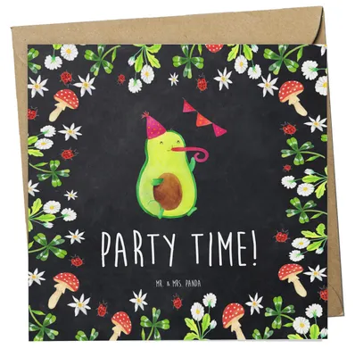 Produktbild von Mr. & Mrs. Panda Klappkarte Avocado Party Zeit - Kreidetafel - Geschenk, Glückwunschkarte, anlasskarte, Geburtstag, doppelkarte, faltkarte, Genießen, Grußkarte, Glücklich