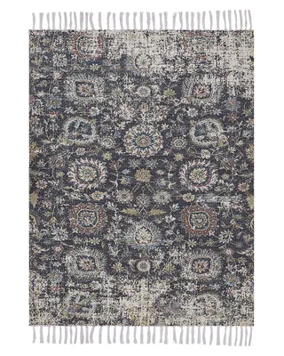 Produktbild von BELIANI Teppich Bunt Polyester / Baumwolle 140 x 200 cm Pflanzenmotiv Kurzflor mit Fransen Geflecht Handgewebt Rechteckig Wohnzimmer Orientalisch