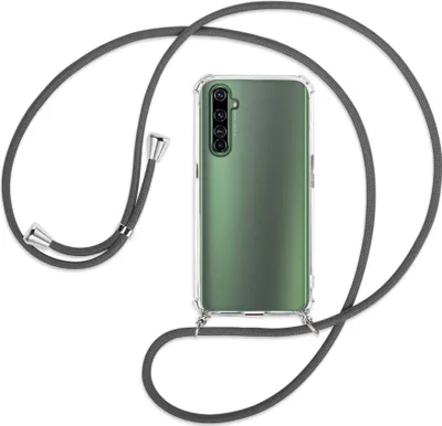 Produktbild von Handykette Backcover-Schutzhülle mit Band (Metall silberfarben) für Realme X50 Pro 5G - dunkelgrau