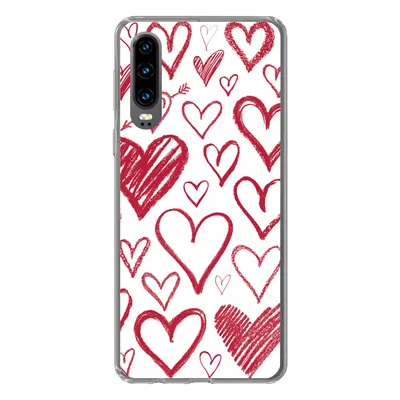 Produktbild von MuchoWow® Handyhülle Schutzhülle Hülle für Huawei P30 Eine Illustration mit mehreren Herzen auf weißem Hintergrund Silikon Softcase Handy Hülle - Kartenbesitzer