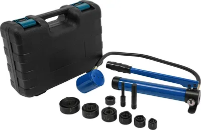 Image de Kit de poinçonnage hydraulique - Pompe manuelle - Force de compression de 80 kN - Course de 25 mm - 6 matrices - Pour l'électronique - Bleu