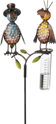 Produktbild von Regenmesser aus Metall mit Glaszylinder und Rabenpaar, 120 cm hoch