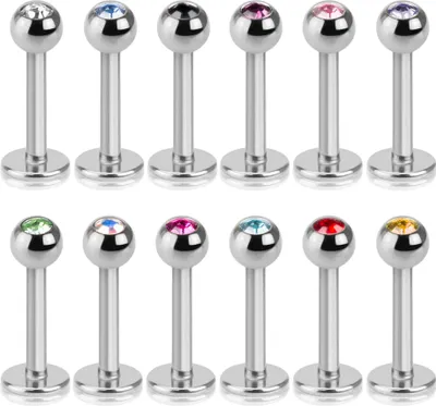 Produktbild von viva-adorno 12er Set Labret Piercing Stecker Lippenpiercing Zirkonia Kristall Edelstahl Tragus Helix Ohr Z245