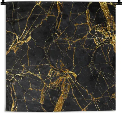 Produktbild von MuchoWow® Wandteppich Wandbehang Marmor - Gold - Schwarz - Muster 60x60 cm Tapisserie Dekoration Wandtuch - Dekorationen - Wand Decke
