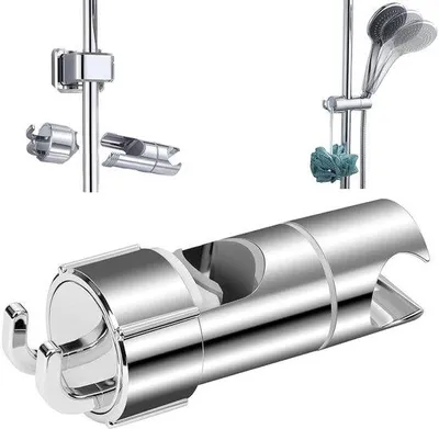 Obrázek produktu pro Nastavitelný držák sprchové tyče Ø 18–25 mm se 2 háčky – chrom – držák ruční sprchy – snadná instalace