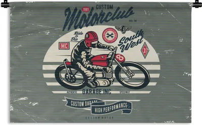 Produktbild von MuchoWow® Wandteppich Wandbehang Motorrad - Retro - Zitat 60x40 cm Tapisserie Dekoration Wandtuch - Wanddekorationen