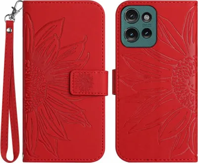 Produktbild von Motorola Moto G75 Hülle - Coverup Sonnenblume Klapphülle mit Schlüsselband - Rot