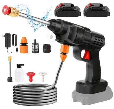 Image de Nettoyeur haute pression - Pistolet de nettoyage électrique sans fil - 20 bars - Fonction mousse - Rechargeable - 2 batteries