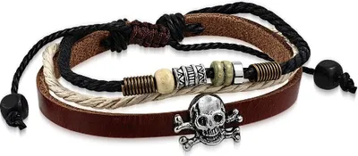 Produktbild von Echtleder-Armband Totenkopf Knochen Rindsleder Edelstahl Surfer Autiga® braun