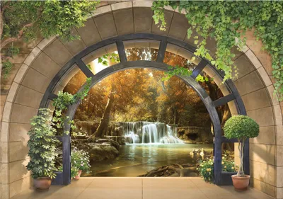 Zdjęcie produktu dla Efekt 3D wodospad okno las natura 250x175 cm - w tym pasta - do salonu sypialnia przedpokój nowoczesna tapeta włóknina tapeta włóknina motywy tapeta odporna na promieniowanie UV