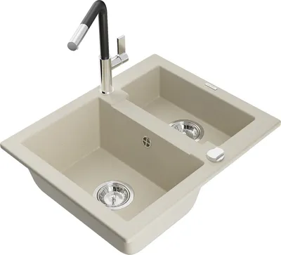 Produktbild von Mexen Carlos 1,5-Becken-Granitspüle mit Mischbatterie Flora, Beige - 6518-69-670401-07
