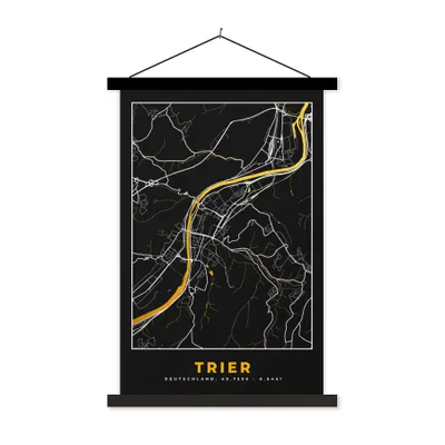 Produktbild von MuchoWow® Textilposter Karte - Trier - Gold - Stadtplan - Deutschland 40x60 cm mit schwarzem Rahmen - Wanddekorationen