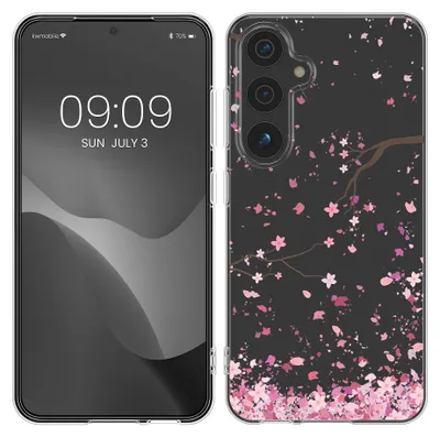 Produktbild von kwmobile Case kompatibel mit Samsung Galaxy S25 - Hülle Silikon transparent Kirschblütenblätter Rosa Dunkelbraun Transparent