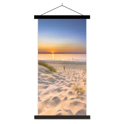 Produktbild von MuchoWow® Textilposter Düne - Sonnenuntergang - Horizont - Strand - Gras 40x80 cm mit schwarzem Rahmen - Wandemalerei