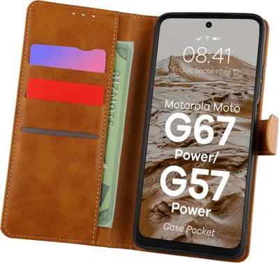 Produktbild von Handyhülle mit Klappe für Motorola Moto G57 Power / G67 Power, Bizon Case Pocket, Braun