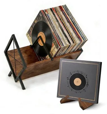 Immagine prodotto di Supporto per dischi in vinile con divisorio regolabile - Portadischi in legno - Scaffale per dischi - Organizer per vinili - Capacità fino a 80-100 LP