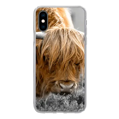 Produktbild von MuchoWow® Handyhülle Schutzhülle Hülle für iPhone X Scottish Highlander - Pflanzen - Schwarz - Weiß Silikon Softcase Handy Hülle - Handyhülle