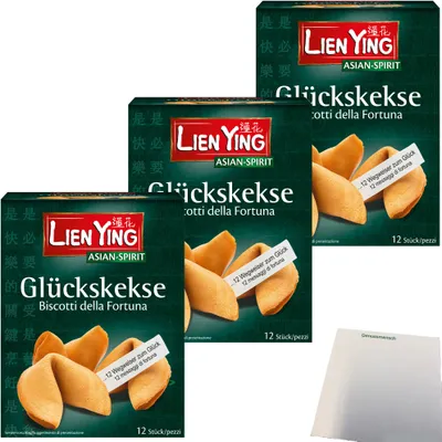 Produktbild von Lien Ying Glückskekse mit weisen Botschaften 3er Pack (3x70g Packung) + usy Block