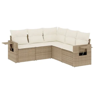 Produktbild von 5-tlg. Garten-Sofagarnitur mit Kissen Beige Poly Rattan