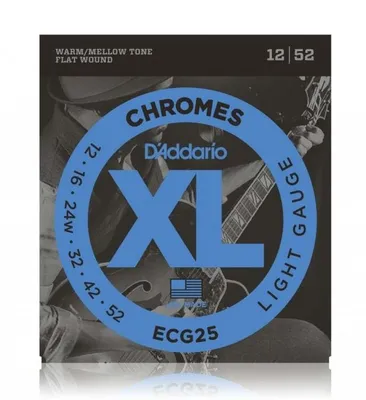 Immagine prodotto di Corde per chitarra elettrica D'Addario | Corde per chitarra elettrica | Corde avvolte piatte per chitarra elettrica | IL MARCHIO DI Corde PIU' POPOLARE AL MONDO | ECG25 Chromes | Acciaio inossidabile | Leggero (12-52)