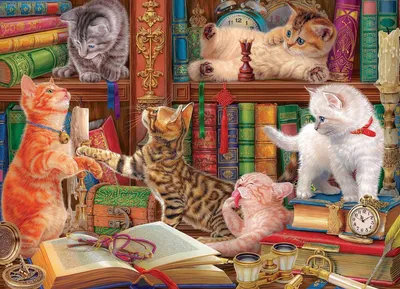 Productafbeelding van Eurographics Puzzel: Kattenbibliotheek - 1000 stukjes, dieren