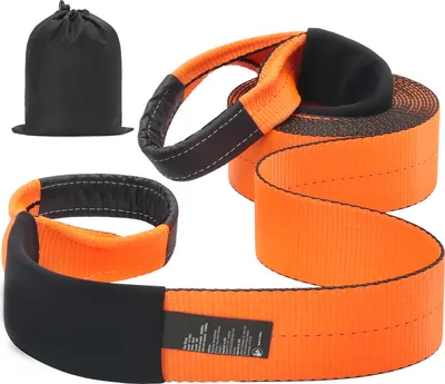 Image de Sangle de remorquage SucceBuy 4 x 30 pieds, 46.500 lbs de résistance à la rupture, sangles à boucles renforcées, protection des arbres, design résistant aux intempéries, pour le sauvetage et le remorquage, housses de protection et sac de rangement inclus