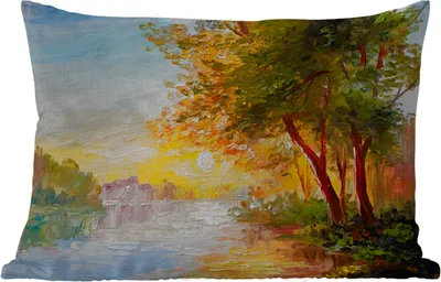 Produktbild von MuchoWow® Outdoor Kissen - Natur - Malerei - Baum - Wasser - 50x30 cm - Wetterfest - Lounge Kissen - Sofa kissen - Wohnzimmer Dekoration