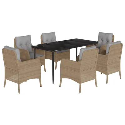 Produktbild von vidaXL 7-tlg. Garten-Essgruppe mit Kissen Beige Poly Rattan