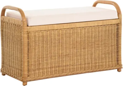 Produktbild von KRINES HOME Rattan Sitzbank Sitzhocker mit Stauraum Rattanhocker mit Deckel Hocker (Groß Honig)