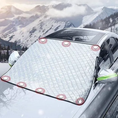 Immagine prodotto di Copertura magnetica per parabrezza, pieghevole, 186x147x120 cm – Materiale composito a 4 strati, 8 magneti ed elastici, universale per auto, furgoni e camion, protezione dal gelo e dai raggi UV
