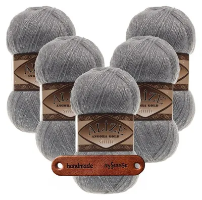 Produktbild von 5 x ALIZE Angora Gold Simli 87 Coal Grey mit Label
