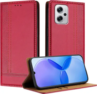 Produktbild von Handyhülle für Xiaomi Poco X4 GT Leder Flip Klappbare Schutzhülle mit Standfunktion Rot