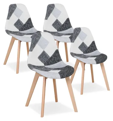 Image de Chaises scandinaves pour salle à manger - Chaises pour salle à manger - Chaises - Chaises design - Chaises patchwork - Noir, blanc, gris