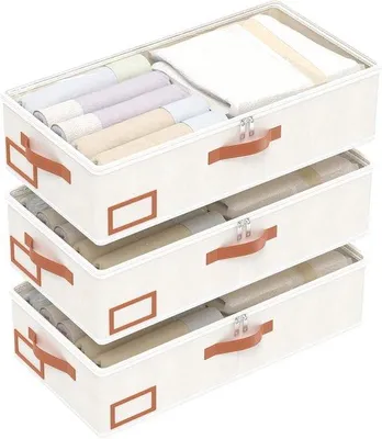 Produktbild von Aufbewahrungstasche für unter dem Bett – Kleiderschrank – Faltbarer Organizer mit Sichtfenster für Bettdecken und Kleidung, 60 x 30 x 15 cm, beige