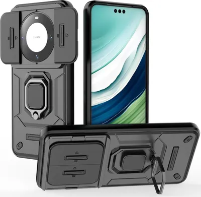 Obrázek produktu pro Pouzdro pro Huawei Mate 60 Pro dvouvrstvé pouzdro s posuvnou ochranou kamery a držákem prstenu, stojánek černé