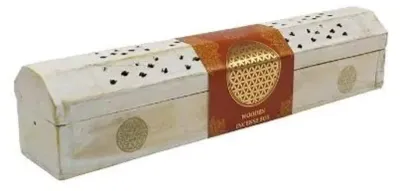 Produktbild von Räucherstäbchenhalter India Truhe "Blume des Lebens" Holz weiß 30x8cm