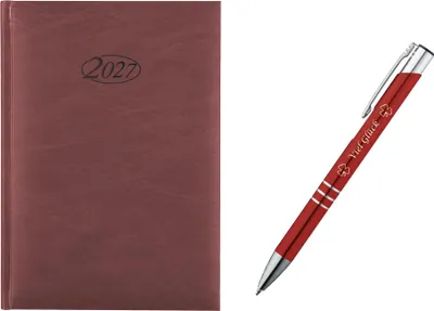 Produktbild von Buchkalender 2027 / Chefkalender / Farbe: bordeaux + Glückskuli