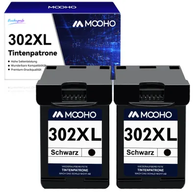 A product shot of two black ink cartridges and their packaging.