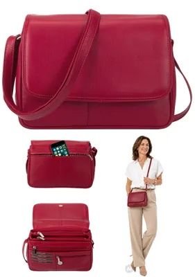 Produktbild von Handtasche Damen Leder mittel klein Lederhandtasche Schultertasche Damen viele Fächern Damentasche Echtleder Alessandro Florenz 12975 Rot Bordeaux +e