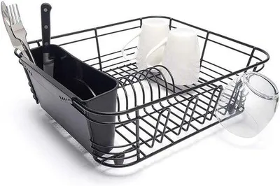 Image de Égouttoir avec panier à couverts noir, idéal pour la buanderie
