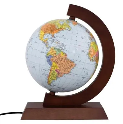 Image de Globe politique lumineux, support en bois, 25 cm, GB