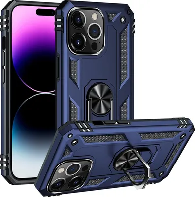 Produktbild von Conie Outdoor Schutzhülle für iPhone 15 Pro Tasche Silikon Hard Case Cover Hülle mit Halter Ständer in Blau