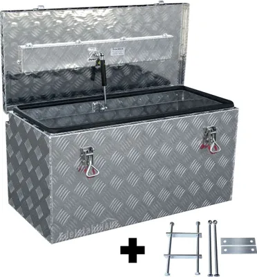Produktbild von Truckbox PD114 + inkl. Montagesatz MON2012 Premium Deichselbox, Staubox, Aluminium Riffelblech, Werkzeugbox, Anhängerkiste - ca. 114 Liter