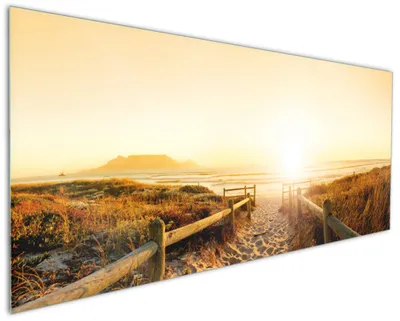Produktbild von Wallario Küchenrückwand aus Glas, Größe: 125 x 50 cm, Motiv: Strand in Südafrika II - Himmel in orange | Spritzschutz | abwischbar | pflegeleicht | in