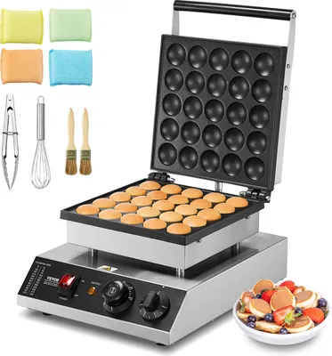 Obrázek produktu pro VEVOR mini palačinkovač komerční holandský mini palačinkovač, 25 ks, průměr 43 mm, Dorayaki pekárna, 1700 W, regulace teploty a času, v kuchyních,