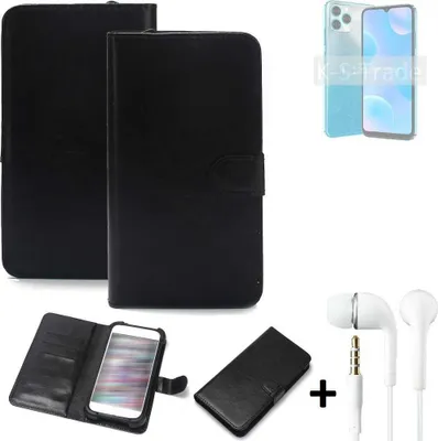 Produktbild von K-S-Trade Wallet Case Handyhülle kompatibel mit Blackview A95 Schutzhülle Flip cover Flipstyle Tasche Hülle Flipcover Slim Bumper schwarz + in ear