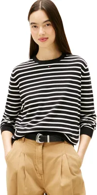 Produktbild von Tommy Jeans Damen Pullover Essential Crew aus Baumwolle, Mehrfarbig (Black/Ecru