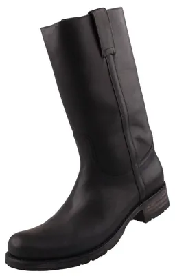Das Bild zeigt einen schwarzen Stiefel der elegant und modern aussieht. Der Stiefel ist von der linken Seite zu sehen und hebt sich durch seine schlichte Form hervor.