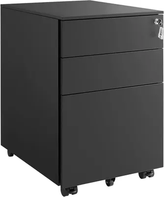 Produktbild von Rollcontainer - Aktenschrank - 3 Schubladen - Abschließbar - Vormontiert - Hängeregistratur - Schwarz