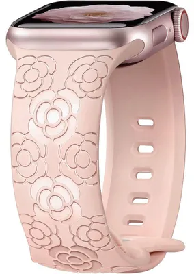 Image de Bracelet pour Apple Watch 38mm-40mm-41mm Series 9 8 SE 7 6 5 4 3 2 1 / 42mm (Serie 10/11) Silicone Motif Fleur Camélia Rose